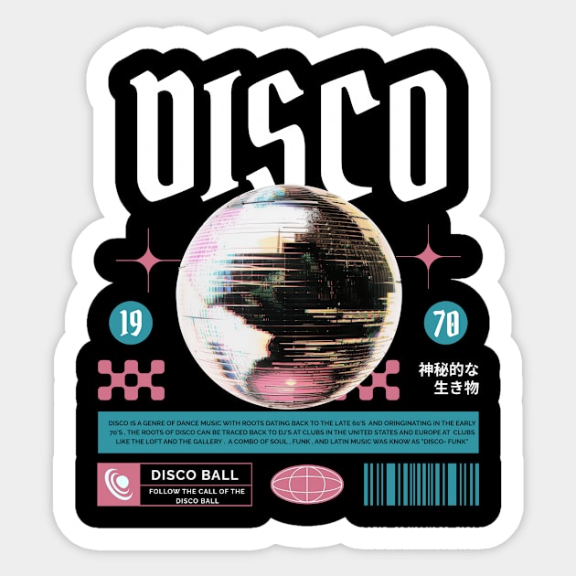 DISCO  - Grainy Mirror Ball  (white/pink/teal) Sticker by DISCOTHREADZ 